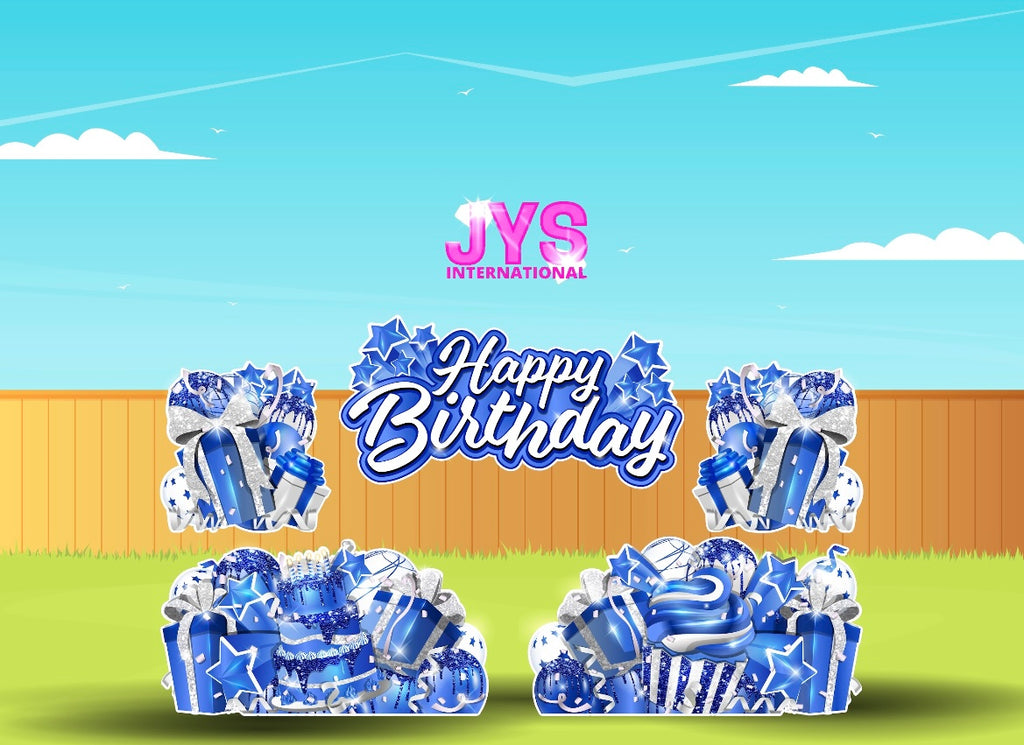 JAZZY HBD ALL-N-1: Blue & White - Yard Card Signs by JYS International