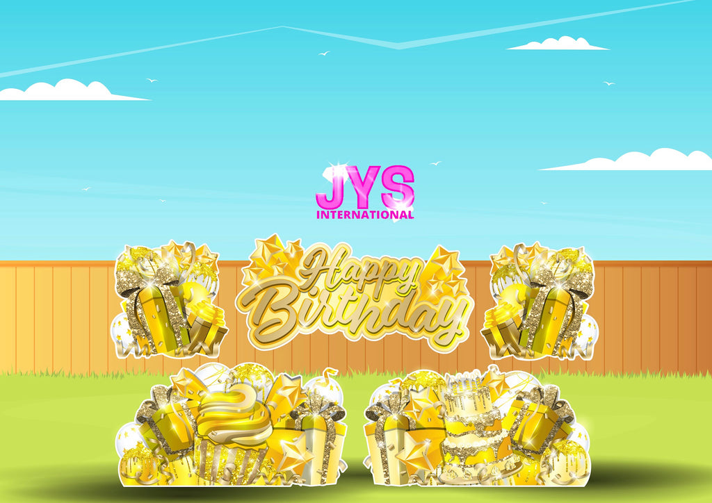 JAZZY HBD ALL-N-1: GOLD & YELLOW - Yard Card Signs by JYS International