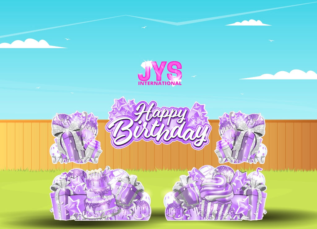 JAZZY HBD ALL-N-1: Lavender & White - Yard Card Signs by JYS International