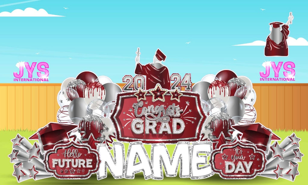 GRAD QUICK SET: Burgundy & Silver - Yard Card Signs by JYS International