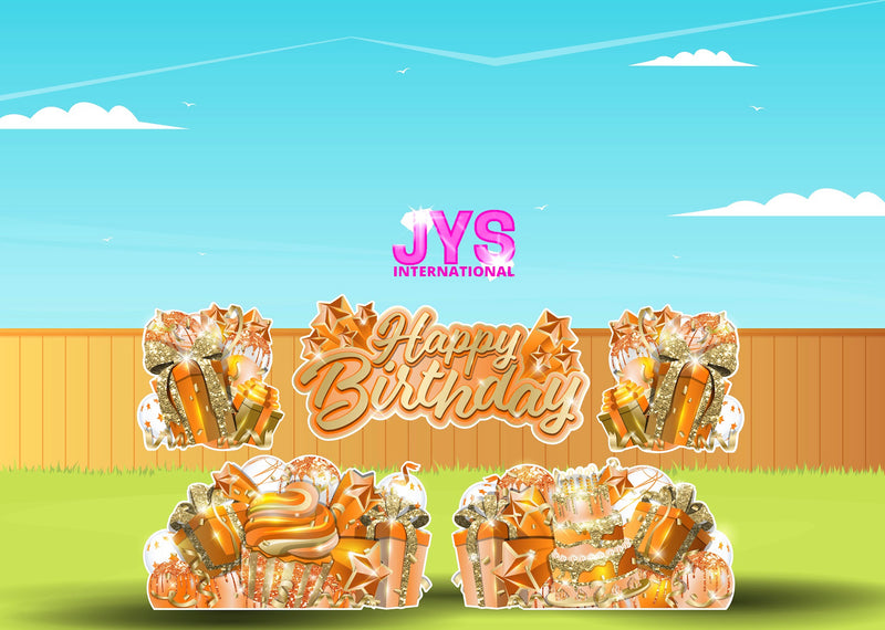 JAZZY HBD ALL-N-1: GOLD & ORANGE - Yard Card Signs by JYS International