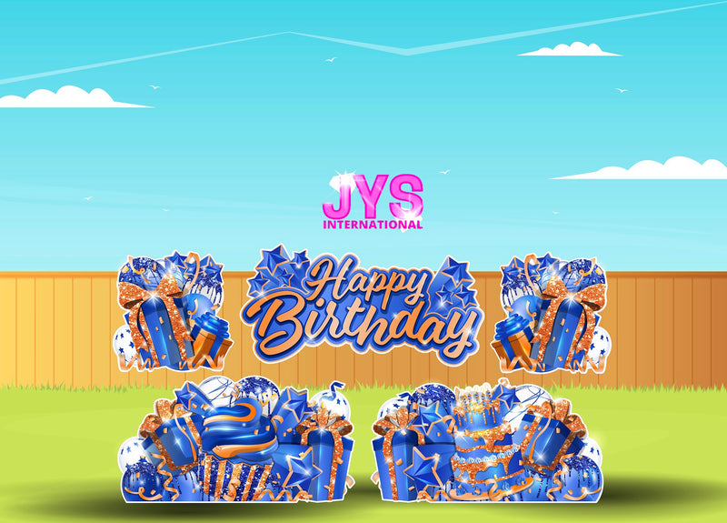 JAZZY HBD ALL-N-1: ORANGE & BLUE - Yard Card Signs by JYS International