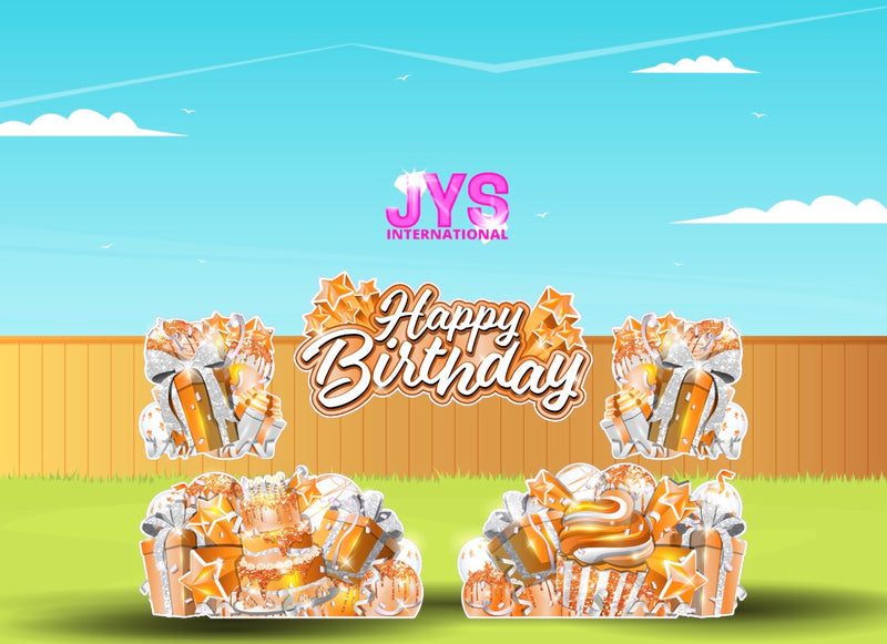 JAZZY HBD ALL-N-1: Orange & White - Yard Card Signs by JYS International