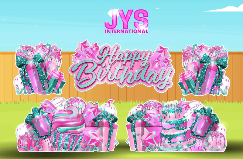 JAZZY HBD ALL-N-1: PINK & TEAL - Yard Card Signs by JYS International