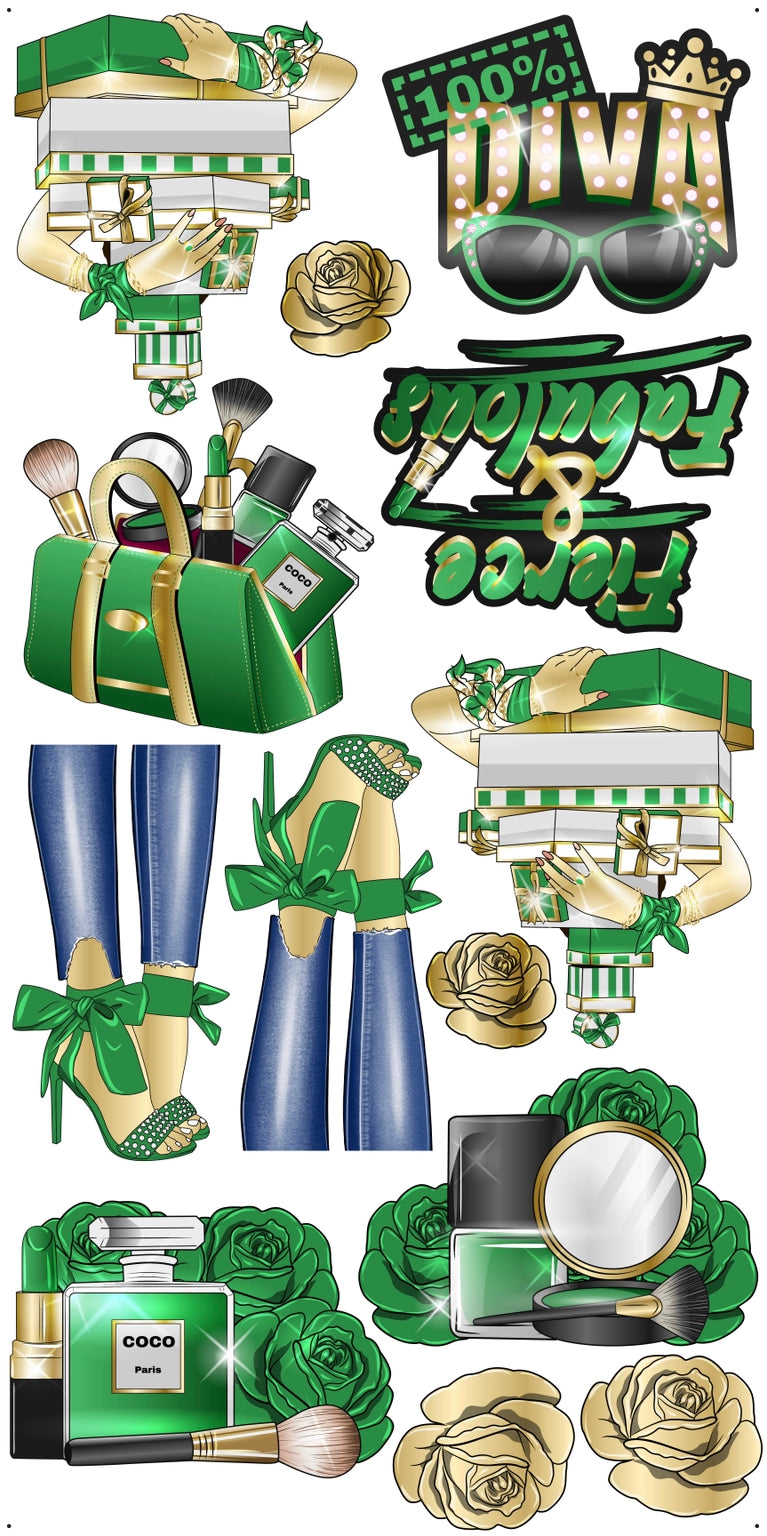 HIGH FASHION: Gold & Green - Yard Card Signs by JYS International