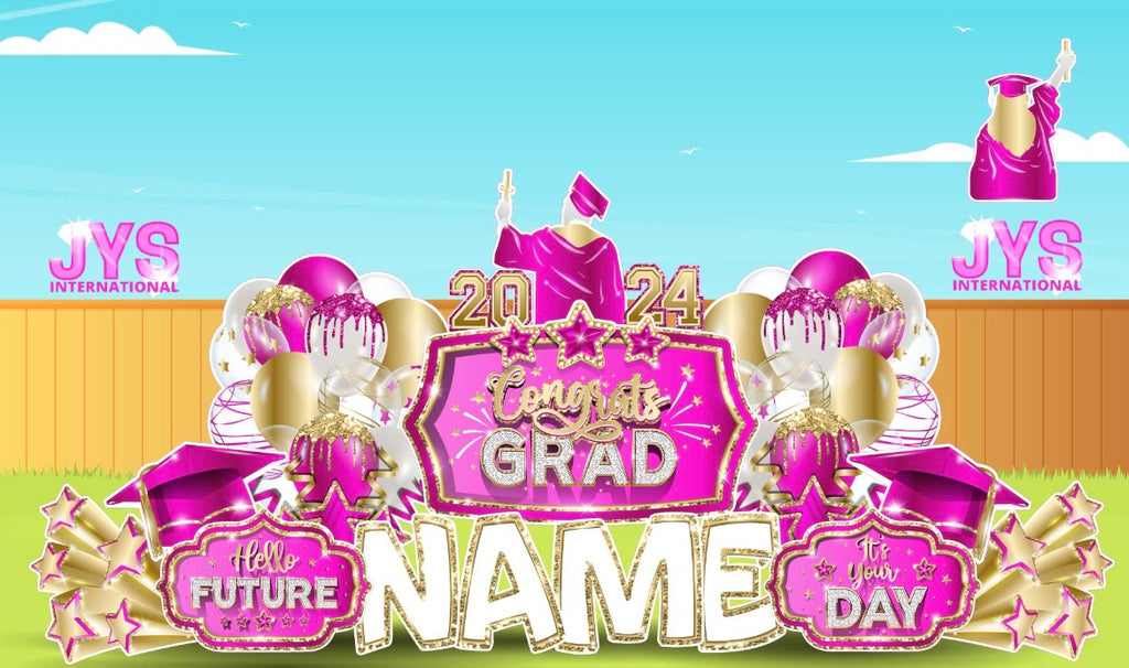 GRAD QUICK SET: Hot Pink & Gold - Yard Card Signs by JYS International