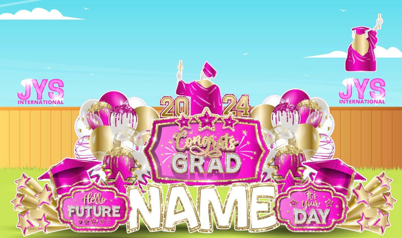 GRAD QUICK SET: Hot Pink & Gold - Yard Card Signs by JYS International