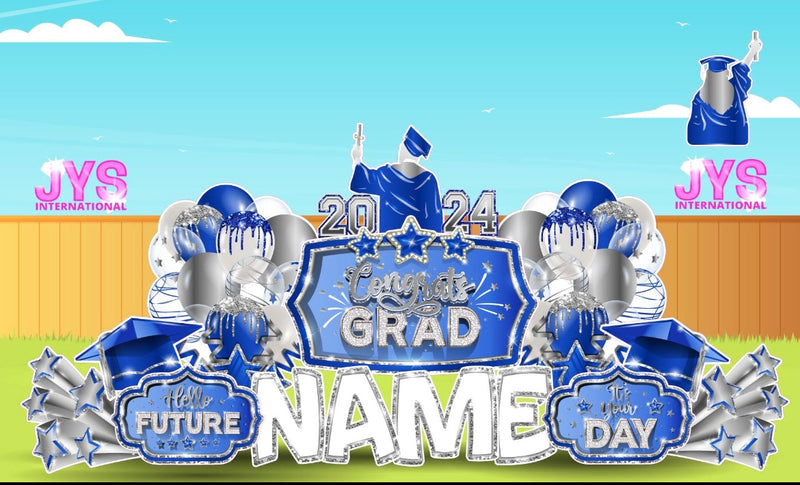 GRAD QUICK SET: Blue & Silver - Yard Card Signs by JYS International