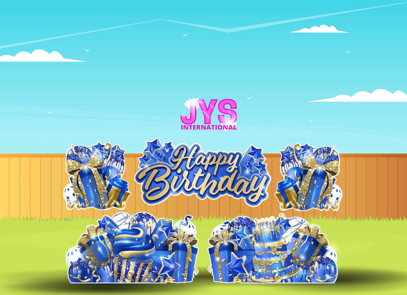 JAZZY HBD ALL-N-1: GOLD & BLUE - Yard Card Signs by JYS International