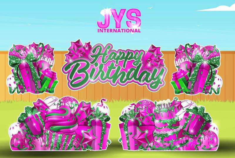 JAZZY HBD ALL-N-1: HOT PINK & GREEN - Yard Card Signs by JYS International