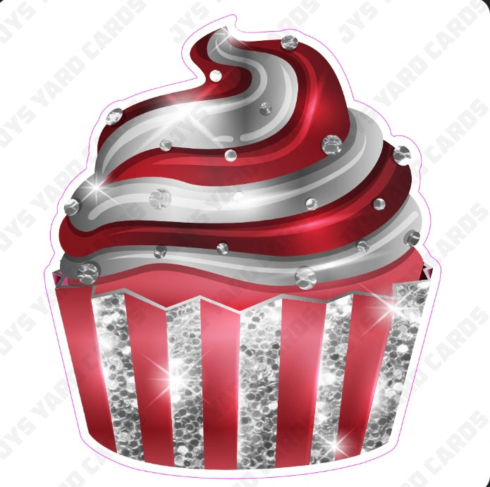 CUPCAKE: Burgundy & Silver - Yard Card Signs by JYS International