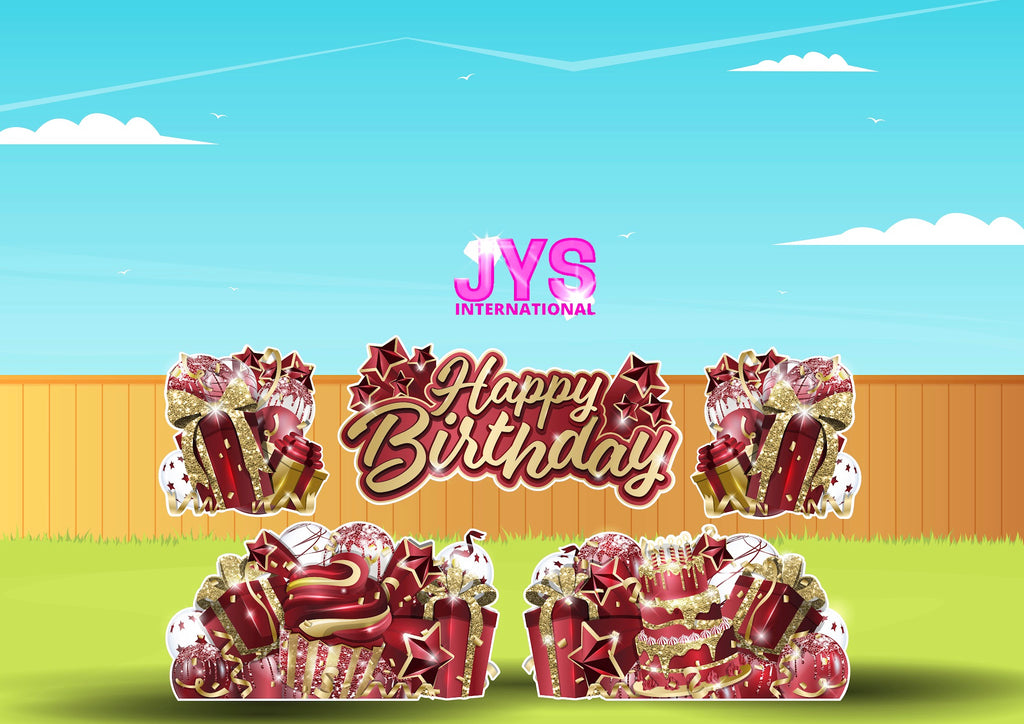 JAZZY HBD ALL-N-1: GOLD & BURGUNDY - Yard Card Signs by JYS International