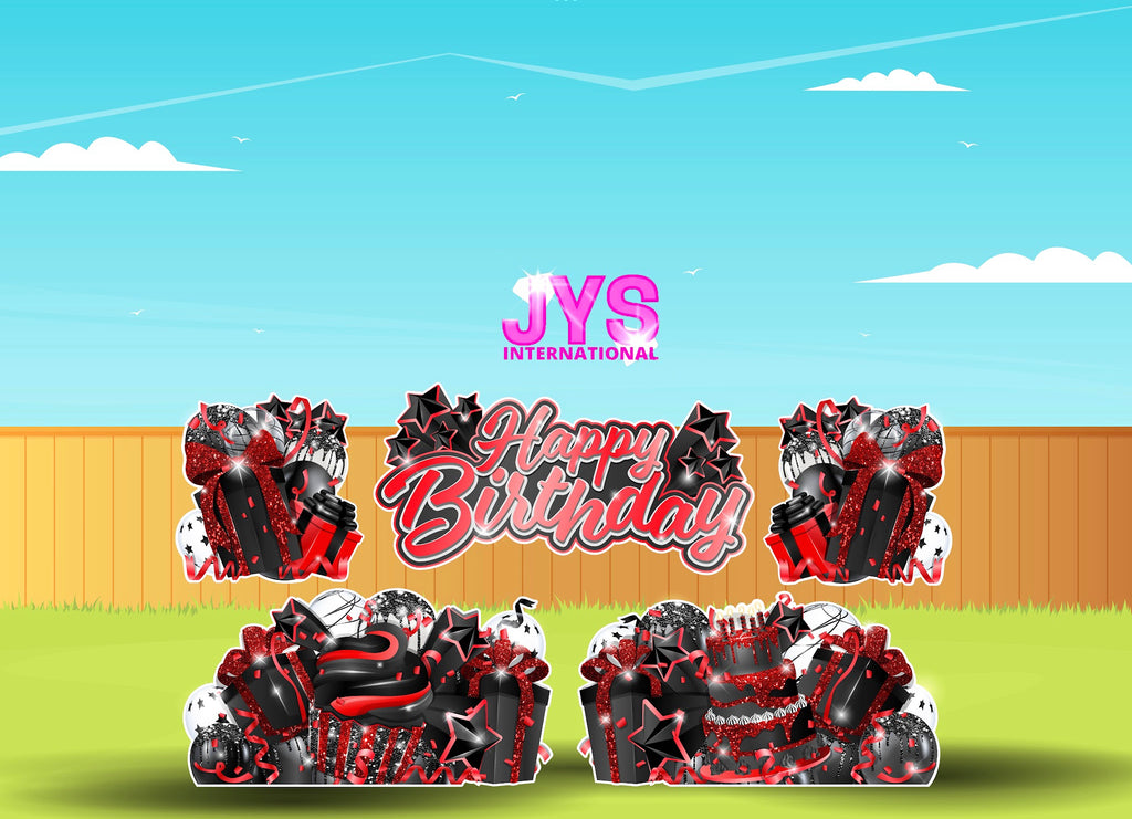 JAZZY HBD ALL-N-1: RED & BLACK - Yard Card Signs by JYS International