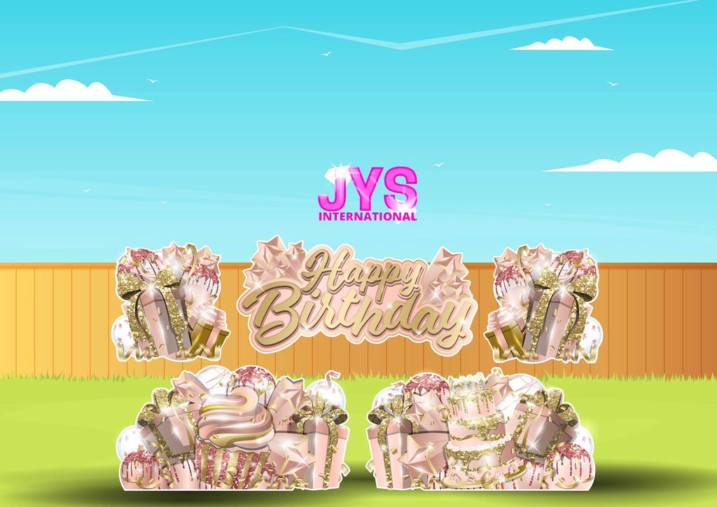 JAZZY HBD ALL-N-1: GOLD & ROSE GOLD - Yard Card Signs by JYS International