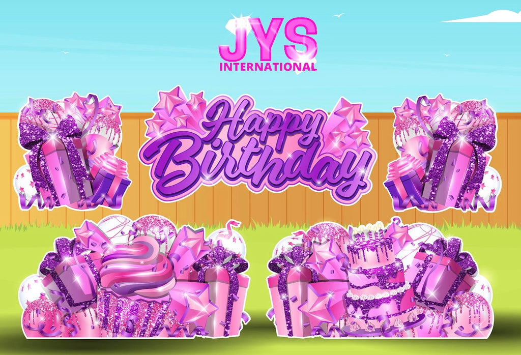 JAZZY HBD ALL-N-1: PINK & PURPLE - Yard Card Signs by JYS International