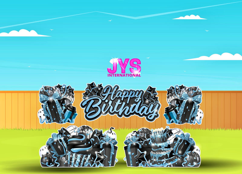 JAZZY HBD ALL-N-1: LIGHT BLUE & BLACK - Yard Card Signs by JYS International