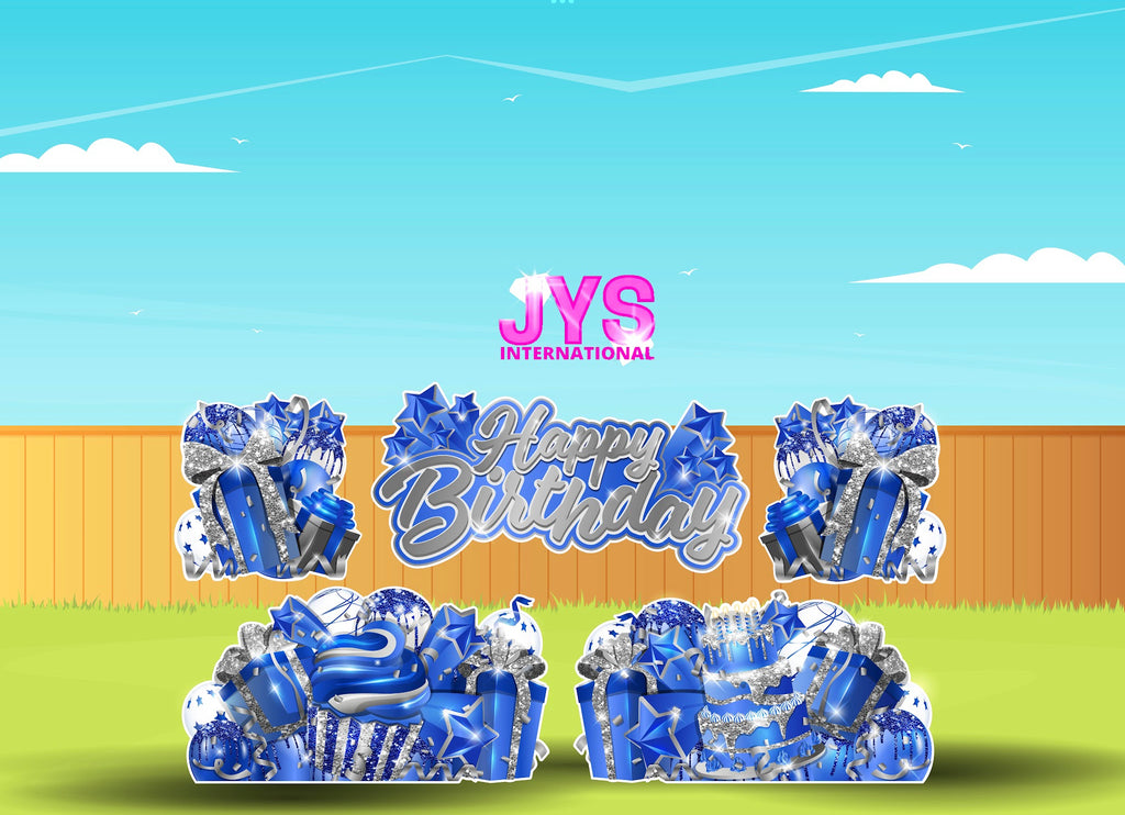 JAZZY HBD ALL-N-1: SILVER & BLUE - Yard Card Signs by JYS International