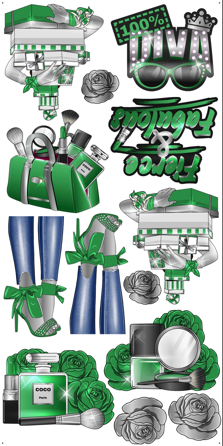 HIGH FASHION: Silver & Green - Yard Card Signs by JYS International