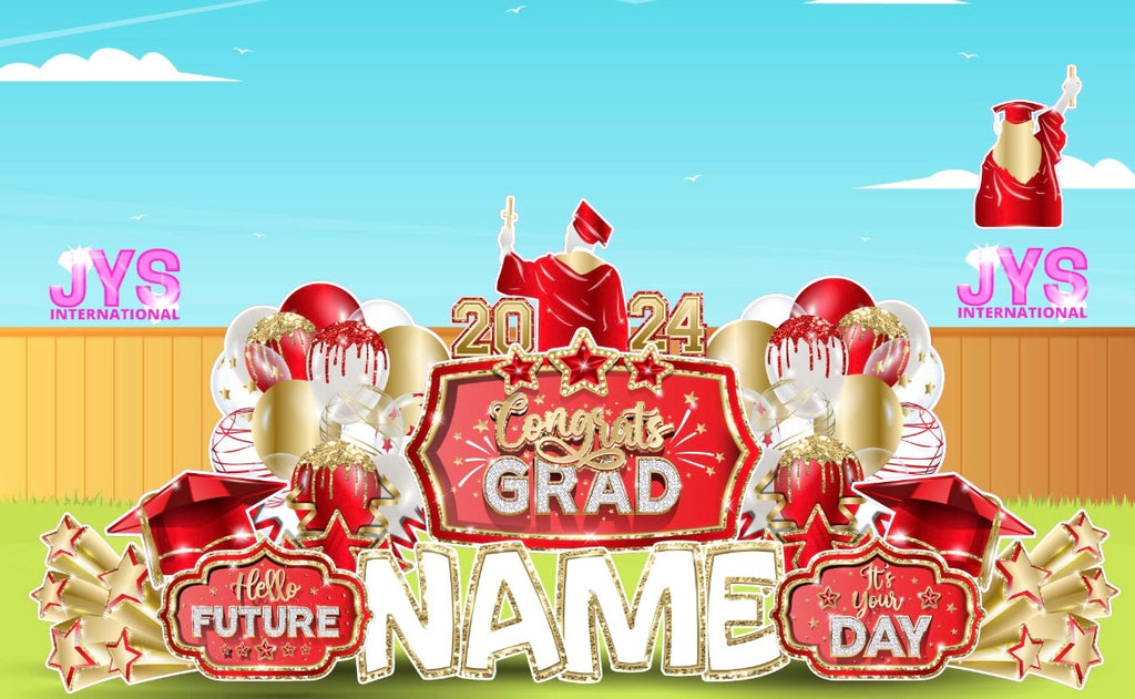 GRAD QUICK SET: Red & Gold - Yard Card Signs by JYS International