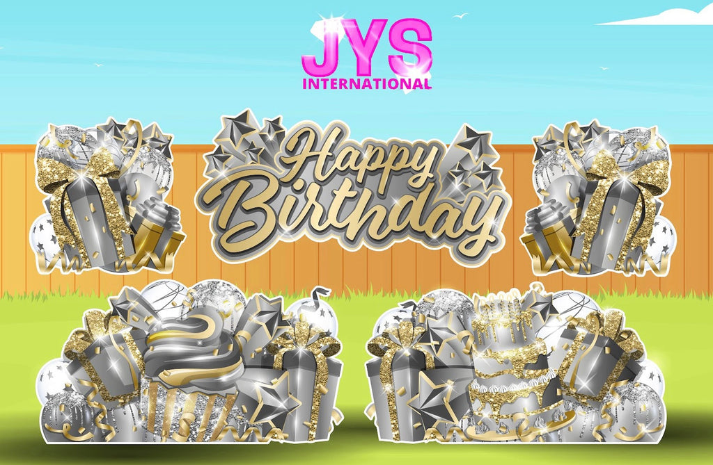 JAZZY HBD ALL-N-1: SILVER & GOLD - Yard Card Signs by JYS International