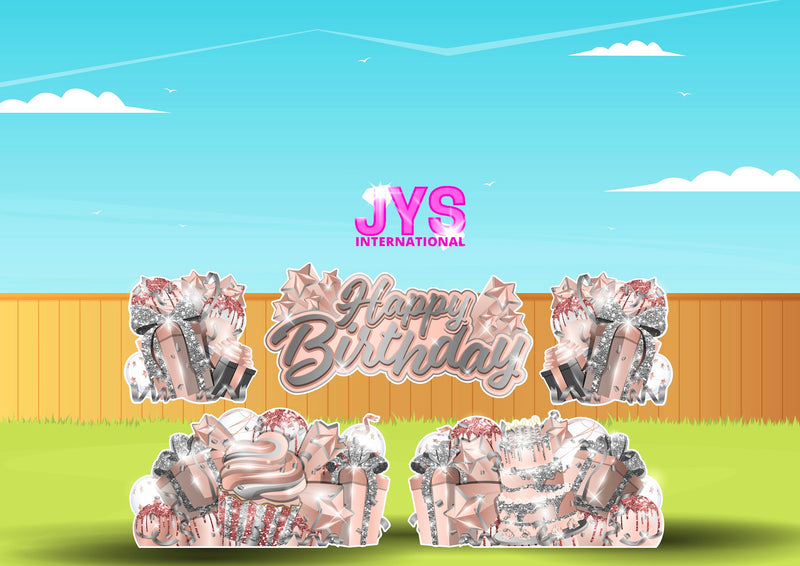 JAZZY HBD ALL-N-1: SILVER & ROSE GOLD - Yard Card Signs by JYS International