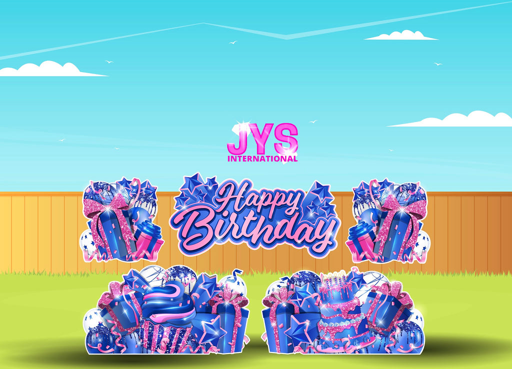 JAZZY HBD ALL-N-1: PINK & BLUE - Yard Card Signs by JYS International