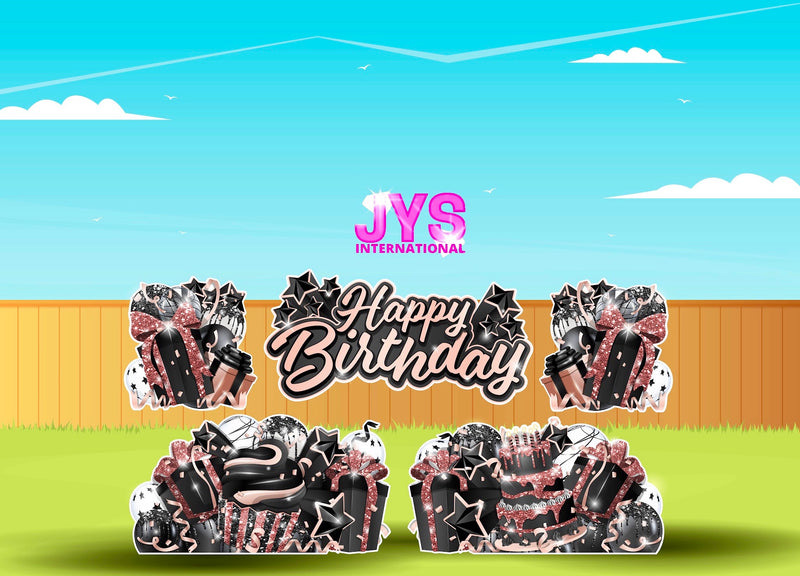 JAZZY HBD ALL-N-1: ROSE GOLD & BLACK - Yard Card Signs by JYS International