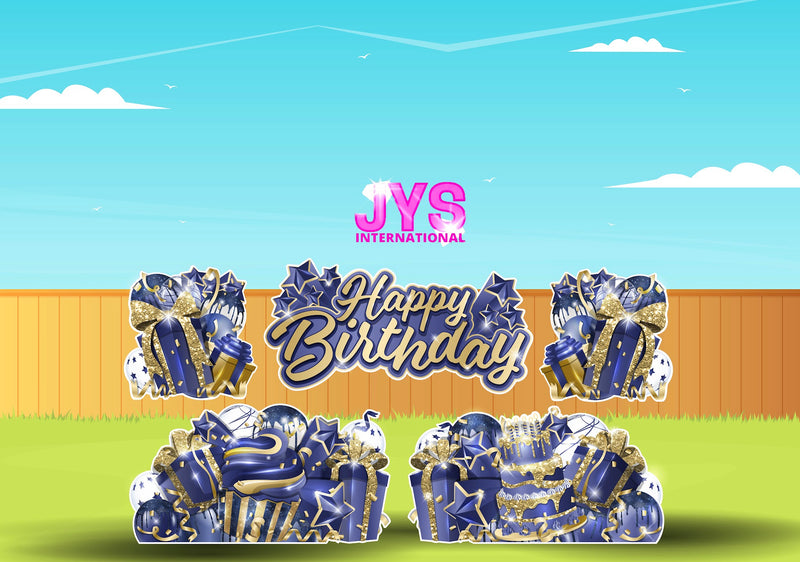 JAZZY HBD ALL-N-1: GOLD & NAVY - Yard Card Signs by JYS International