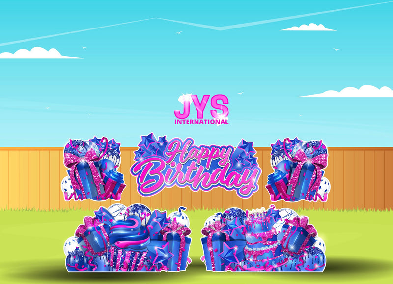 JAZZY HBD ALL-N-1: HOT PINK & BLUE - Yard Card Signs by JYS International