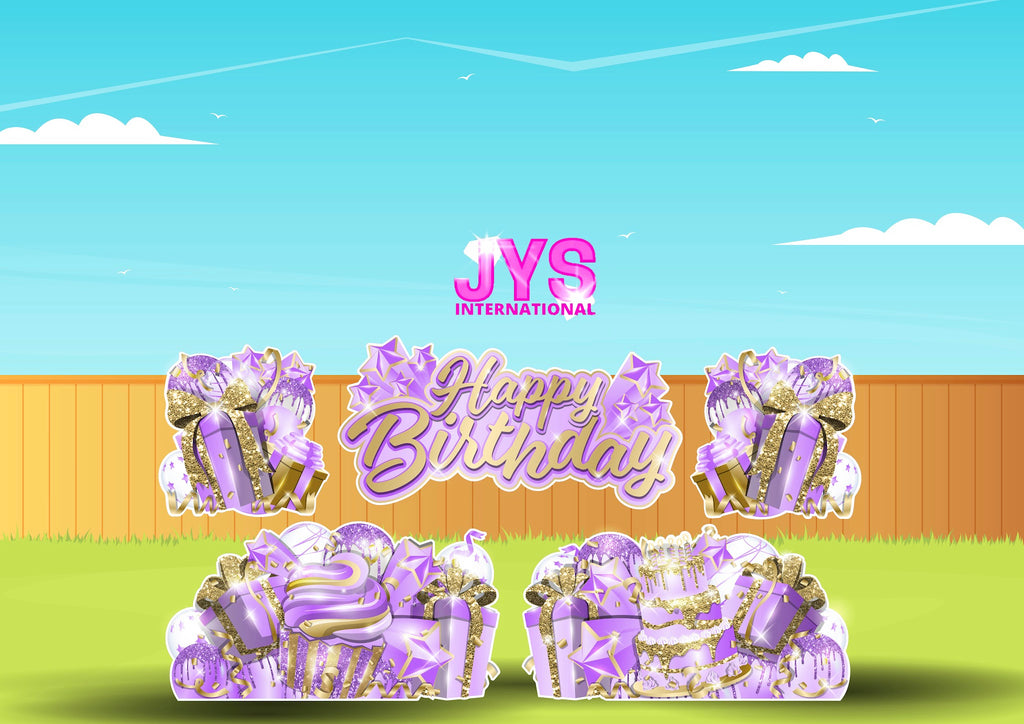 JAZZY HBD ALL-N-1: GOLD & LAVENDER - Yard Card Signs by JYS International