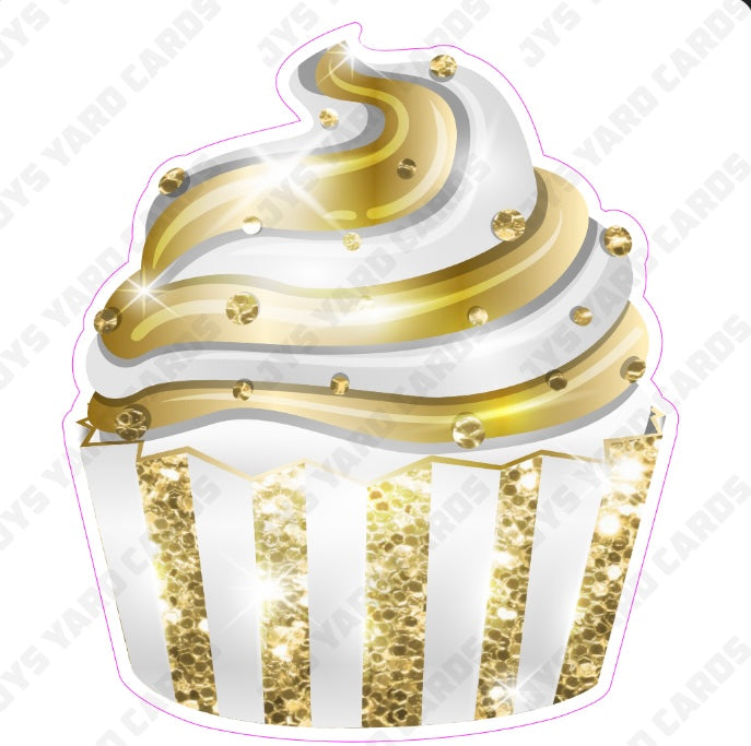 CUPCAKE: White & Gold - Yard Card Signs by JYS International