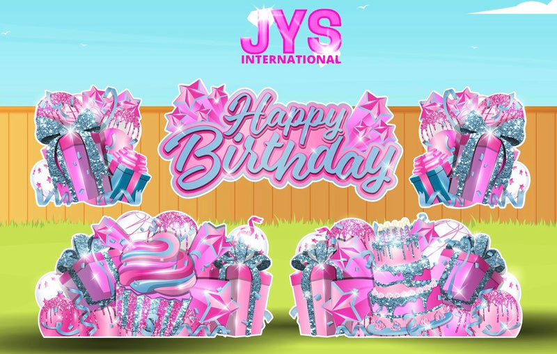 JAZZY HBD ALL-N-1: PINK & LIGHT BLUE - Yard Card Signs by JYS International