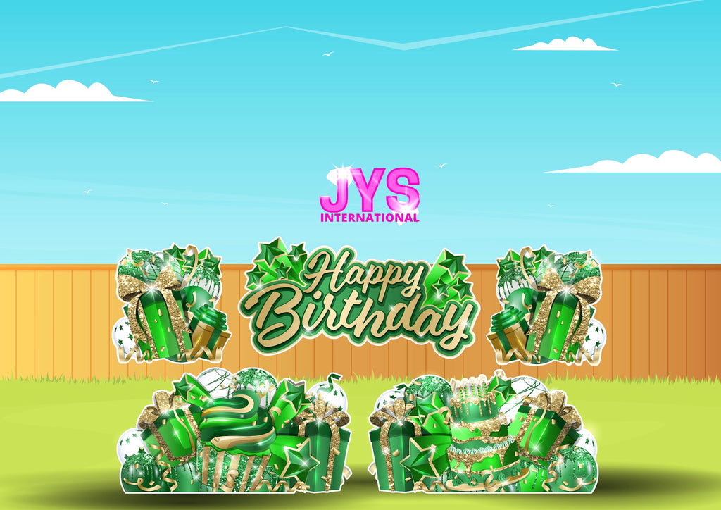 JAZZY HBD ALL-N-1: GOLD & GREEN - Yard Card Signs by JYS International