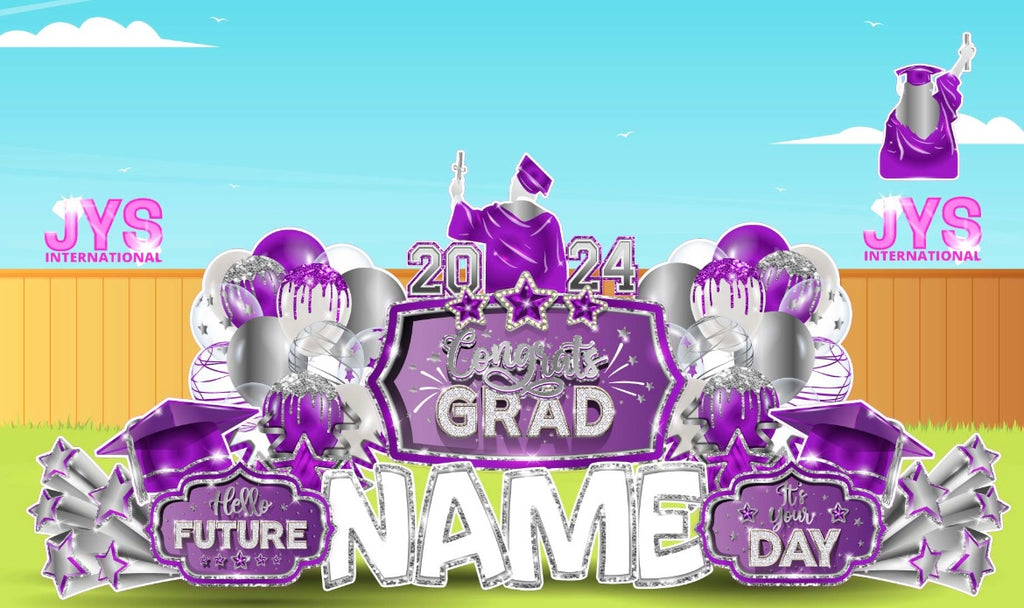 GRAD QUICK SET: Purple & Silver - Yard Card Signs by JYS International