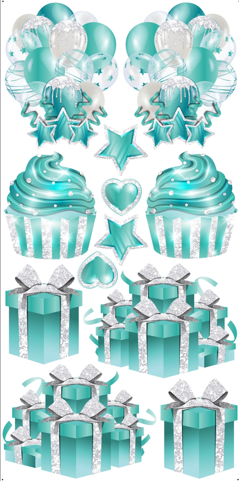 JAZZY FLAIR: Teal & White Glitter - Yard Card Signs by JYS International