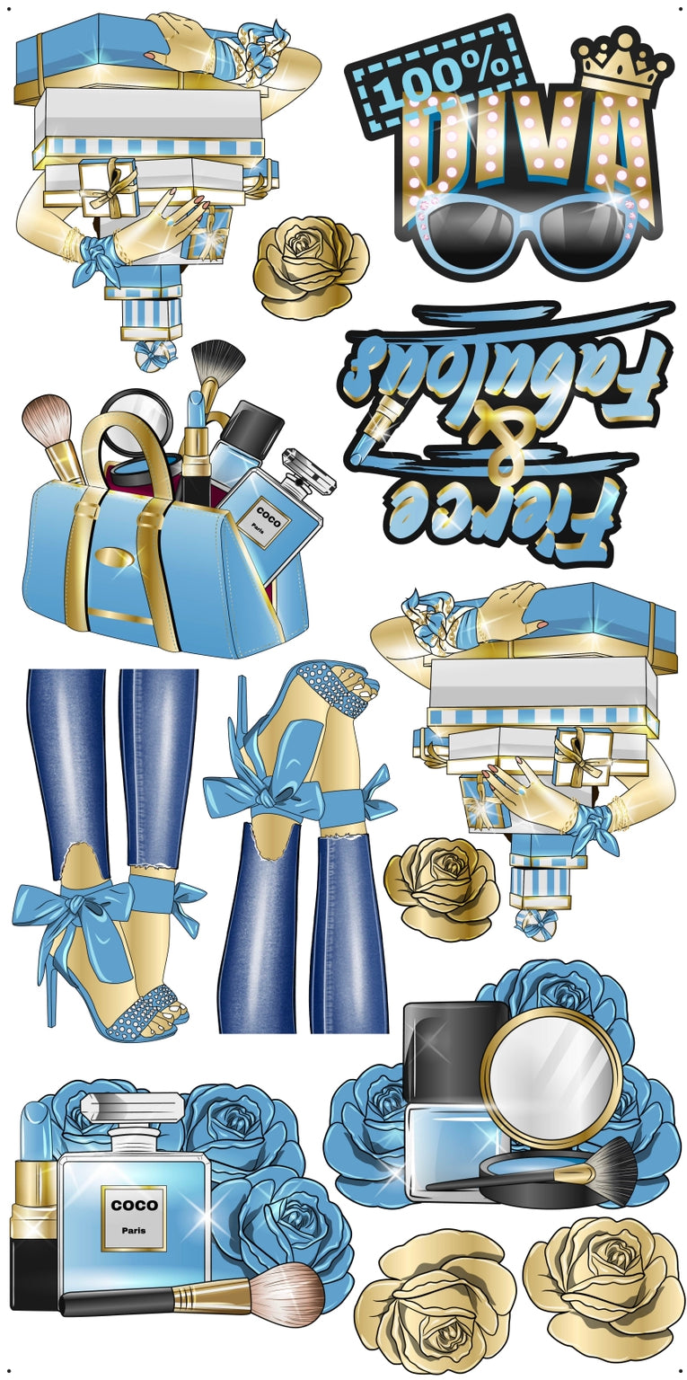 HIGH FASHION: Gold & Light Blue - Yard Card Signs by JYS International