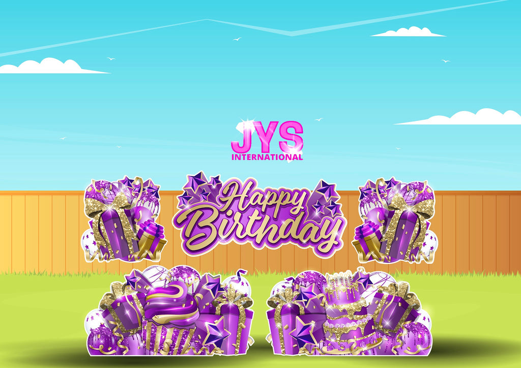 JAZZY HBD ALL-N-1: GOLD & PURPLE - Yard Card Signs by JYS International