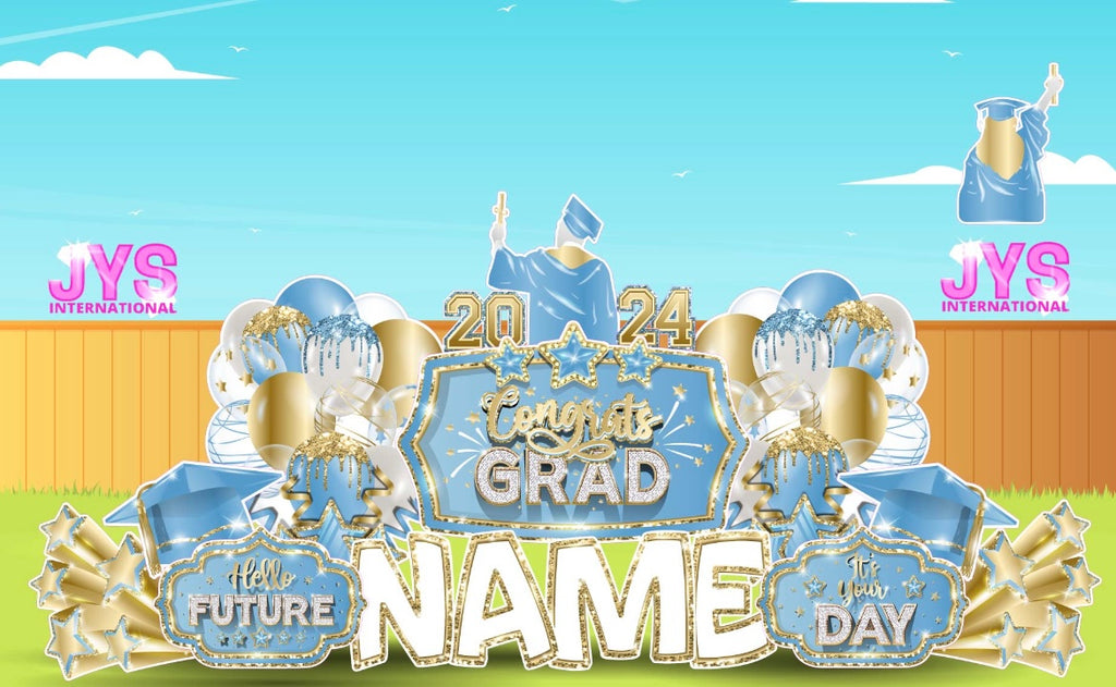 GRAD QUICK SET: Light Blue & Gold - Yard Card Signs by JYS International