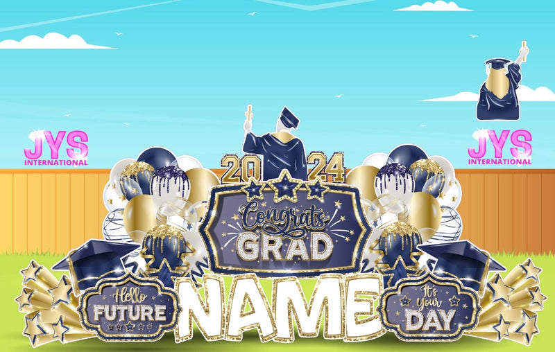 GRAD QUICK SET: Navy & Gold - Yard Card Signs by JYS International