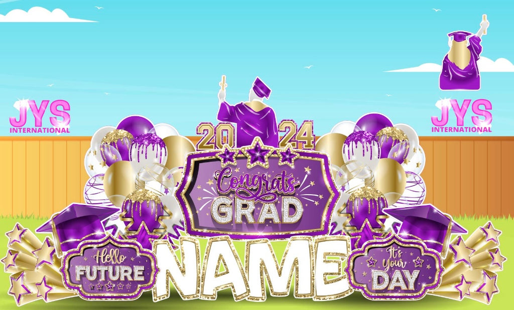 GRAD QUICK SET: Purple & Gold - Yard Card Signs by JYS International