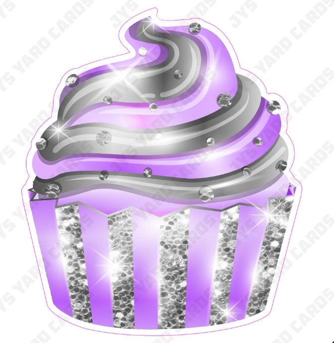 CUPCAKE: Light Purple & Silver - Yard Card Signs by JYS International