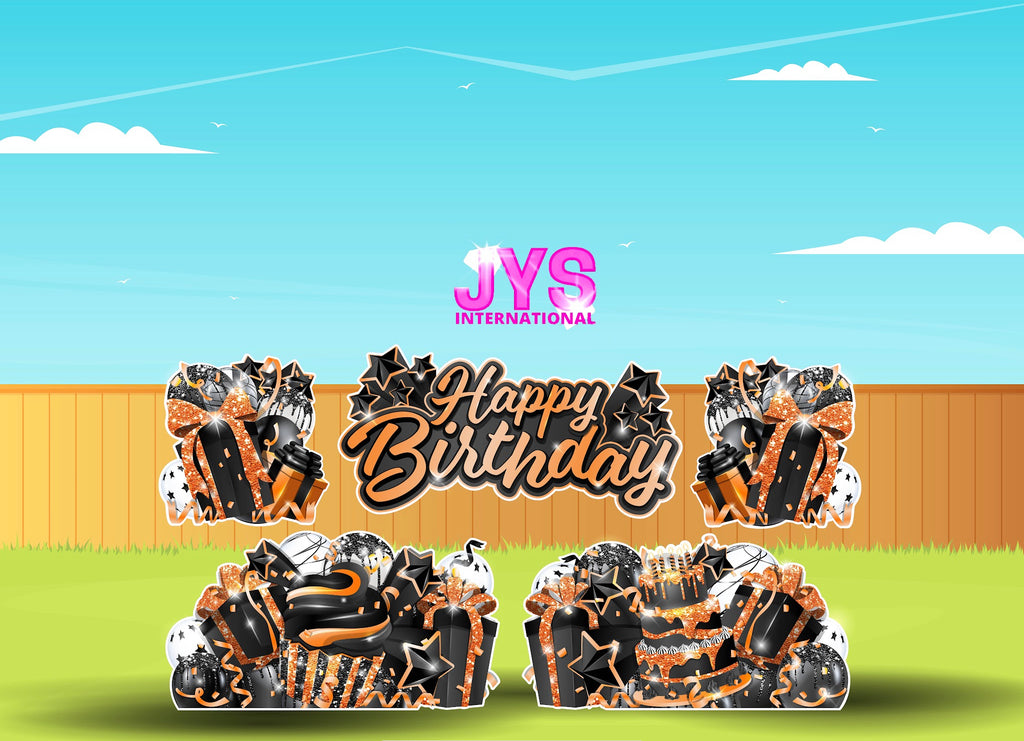 JAZZY HBD ALL-N-1: ORANGE & BLACK - Yard Card Signs by JYS International