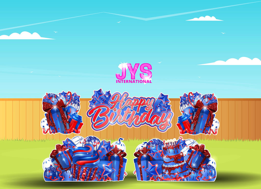 JAZZY HBD ALL-N-1: RED & BLUE - Yard Card Signs by JYS International