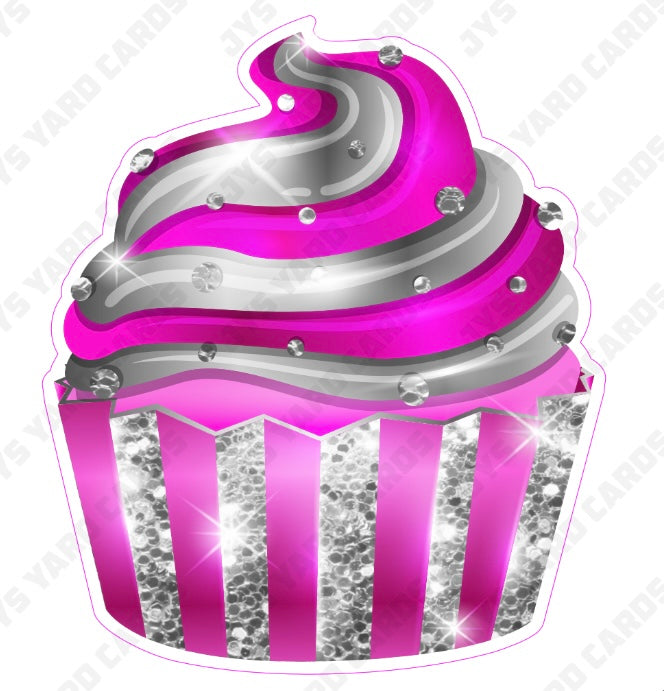 CUPCAKE: Hot Pink & Silver - Yard Card Signs by JYS International