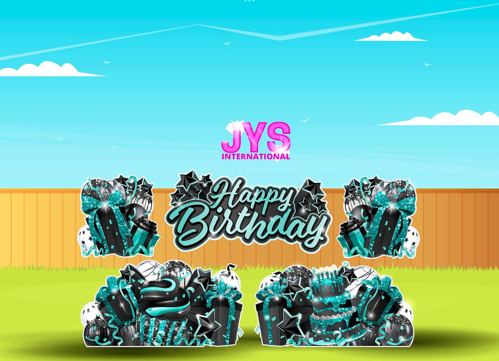 JAZZY HBD ALL-N-1: TEAL & BLACK - Yard Card Signs by JYS International