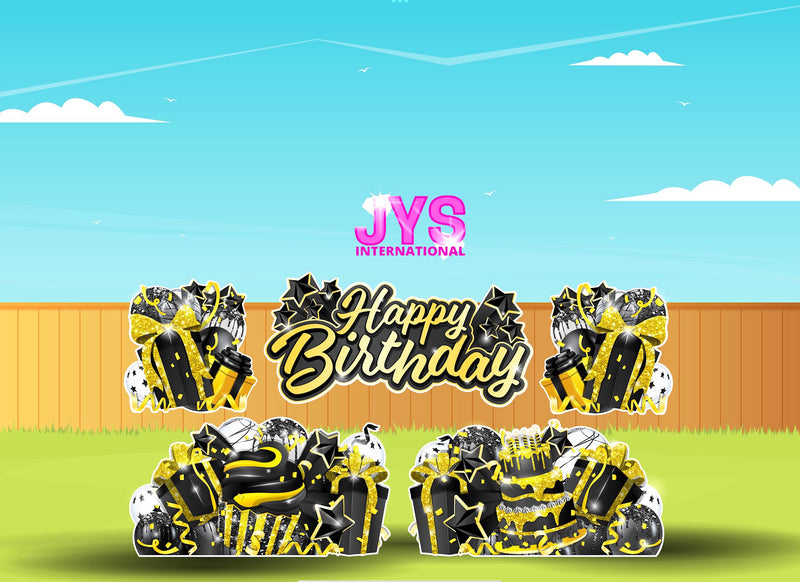 JAZZY HBD ALL-N-1: YELLOW & BLACK - Yard Card Signs by JYS International