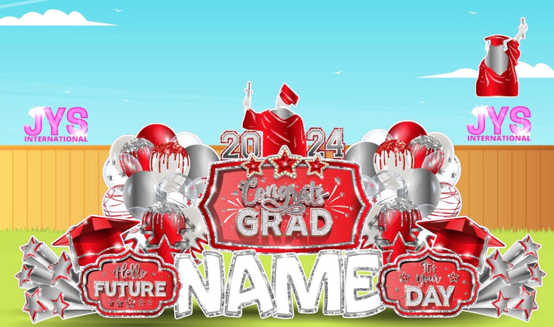 GRAD QUICK SET: Red & Silver - Yard Card Signs by JYS International