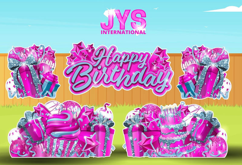 JAZZY HBD ALL-N-1: HOT PINK & LIGHT BLUE - Yard Card Signs by JYS International