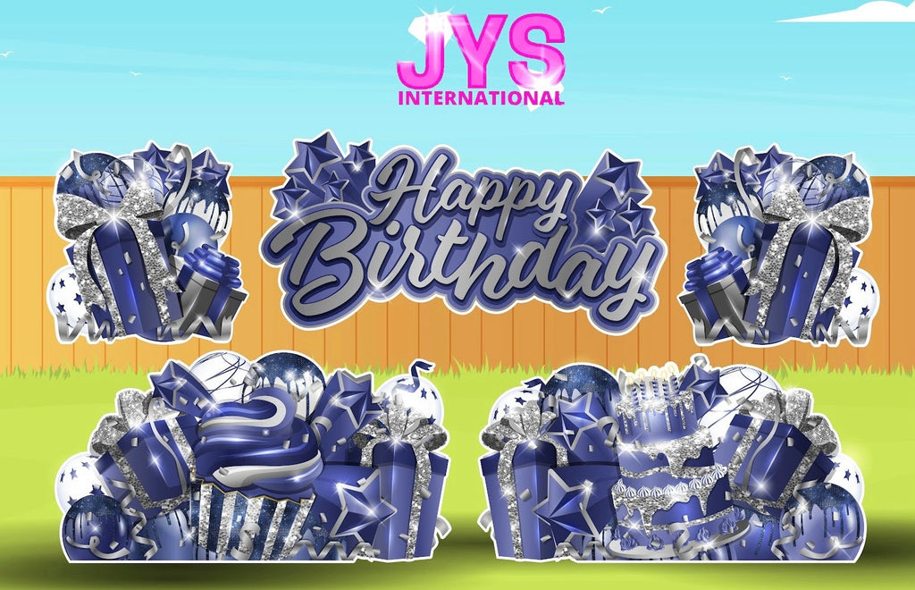 JAZZY HBD ALL-N-1: SILVER & NAVY - Yard Card Signs by JYS International