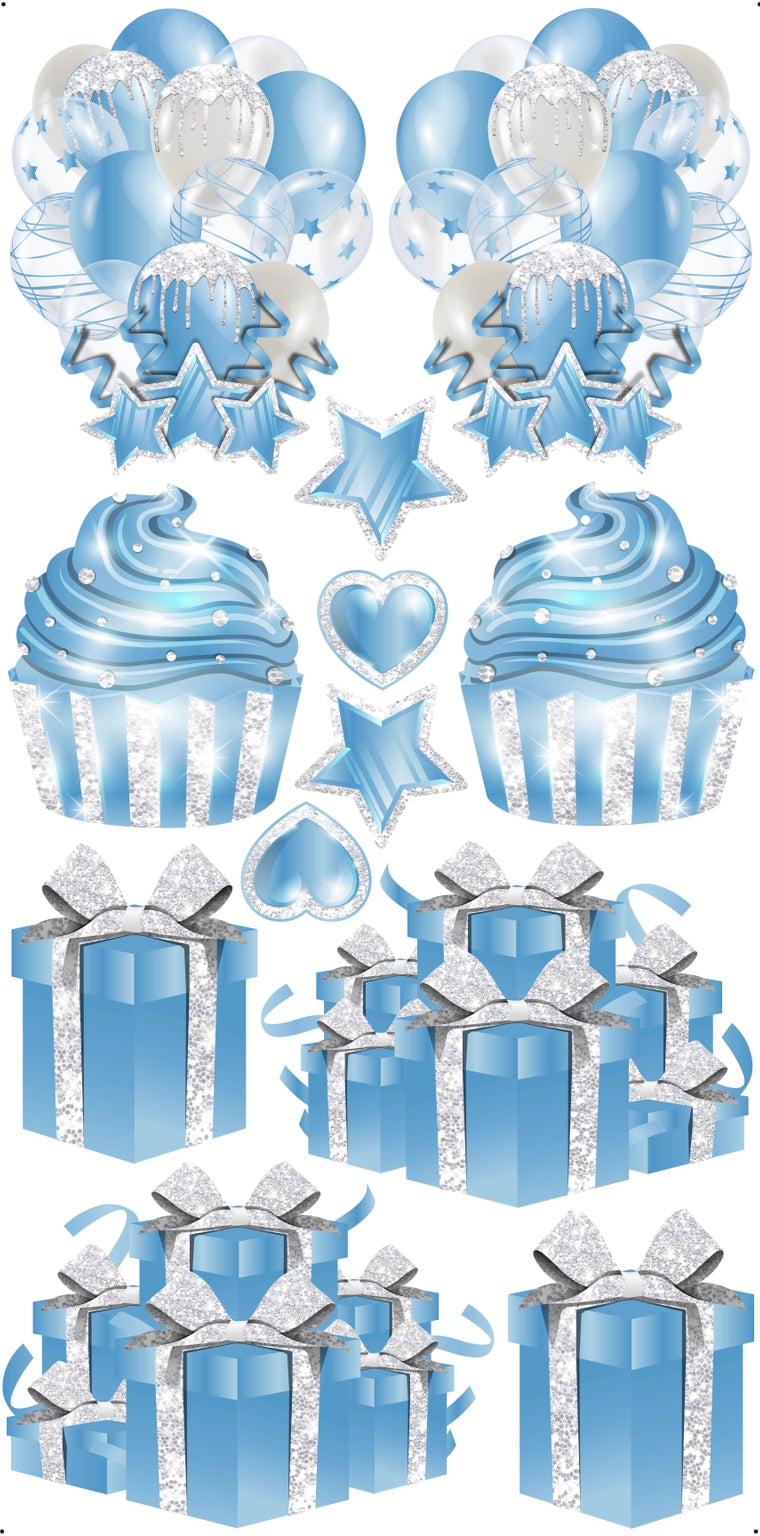 JAZZY FLAIR: Baby Blue & White Glitter - Yard Card Signs by JYS International